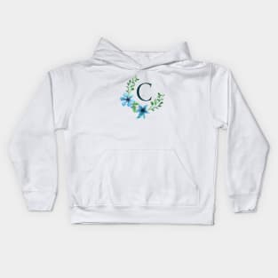 Floral Monogram C Pretty Blue Flowers Kids Hoodie